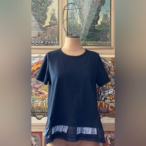 Stellah navy tee with multi ruffle hem size medium.